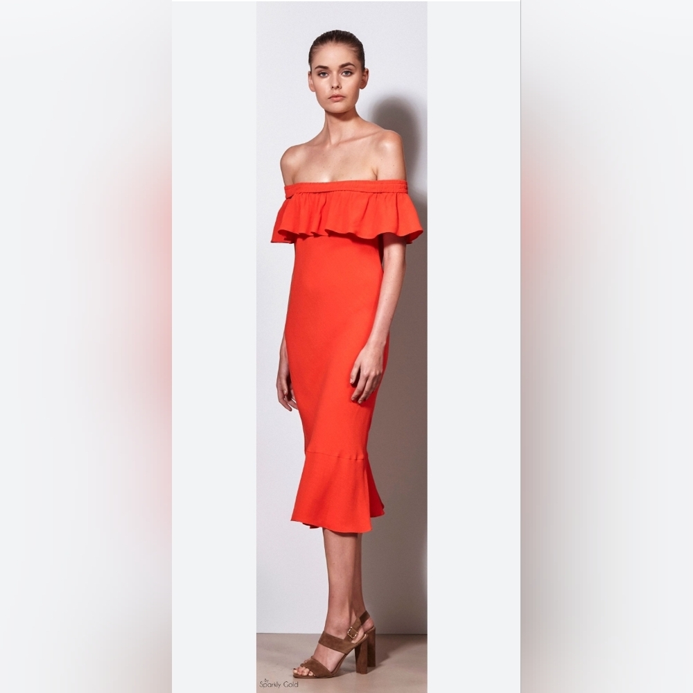 Veronica Beard Elegant Off-Shoulder Red Dress